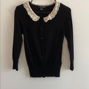 F-21 black button down cardigan with lace collar